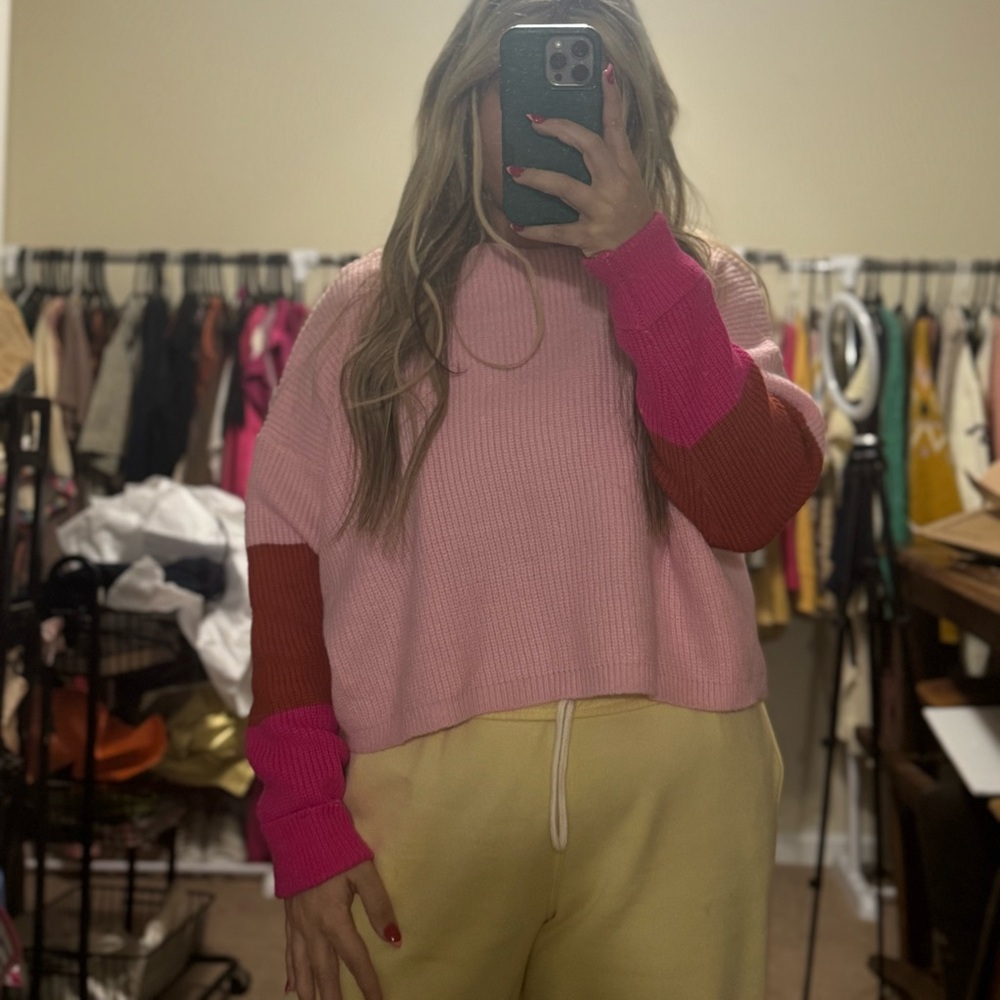Colorblock Pink and Red Sweater